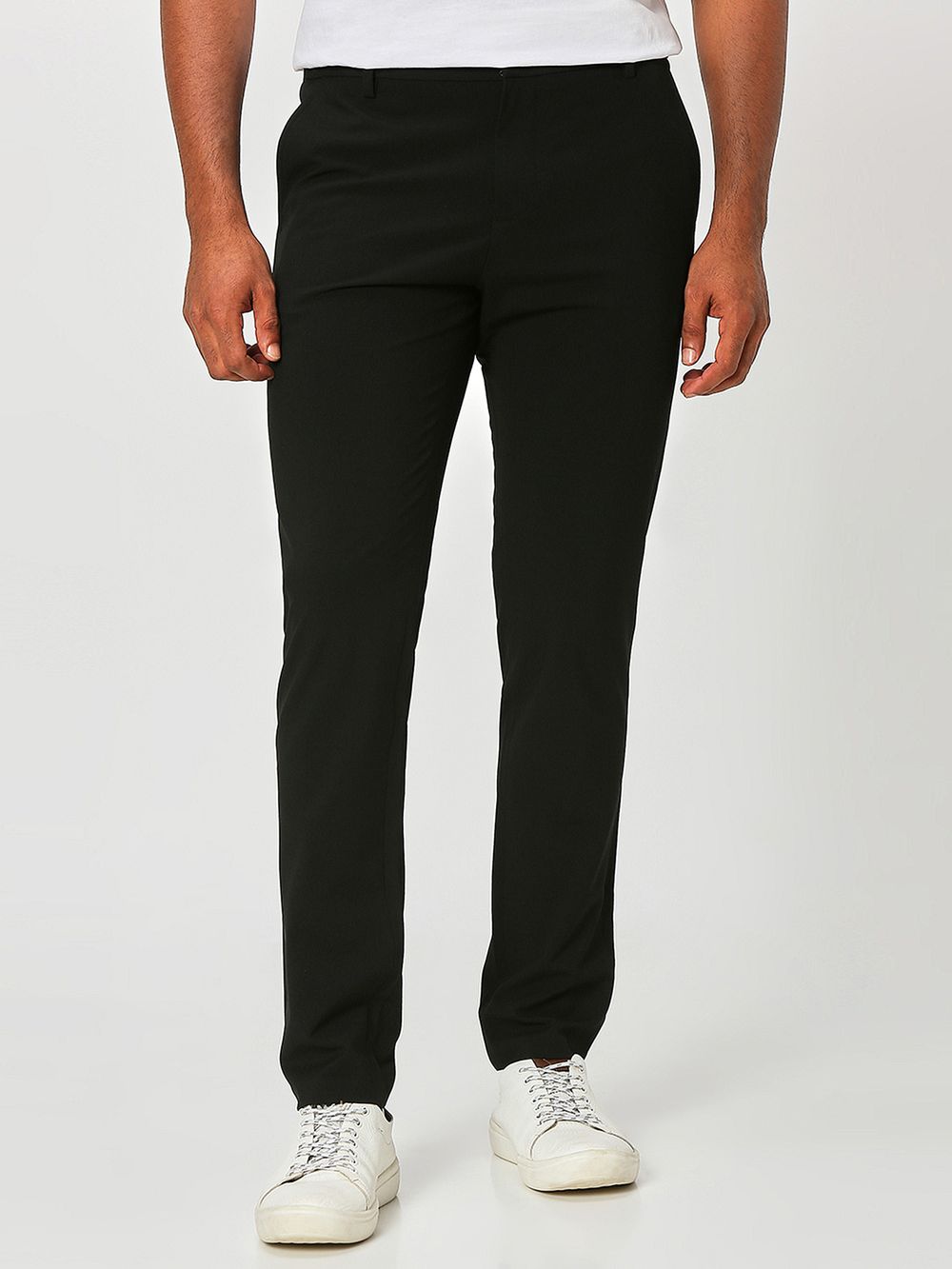 Black Slim Fit Flat Front Pants