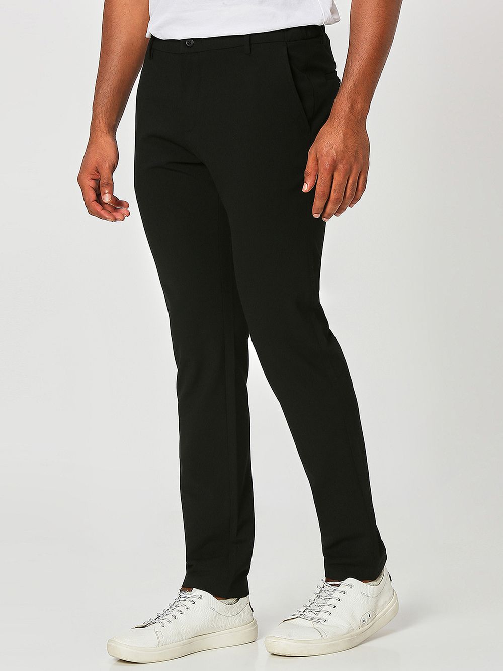 Black Slim Fit Flat Front Pants
