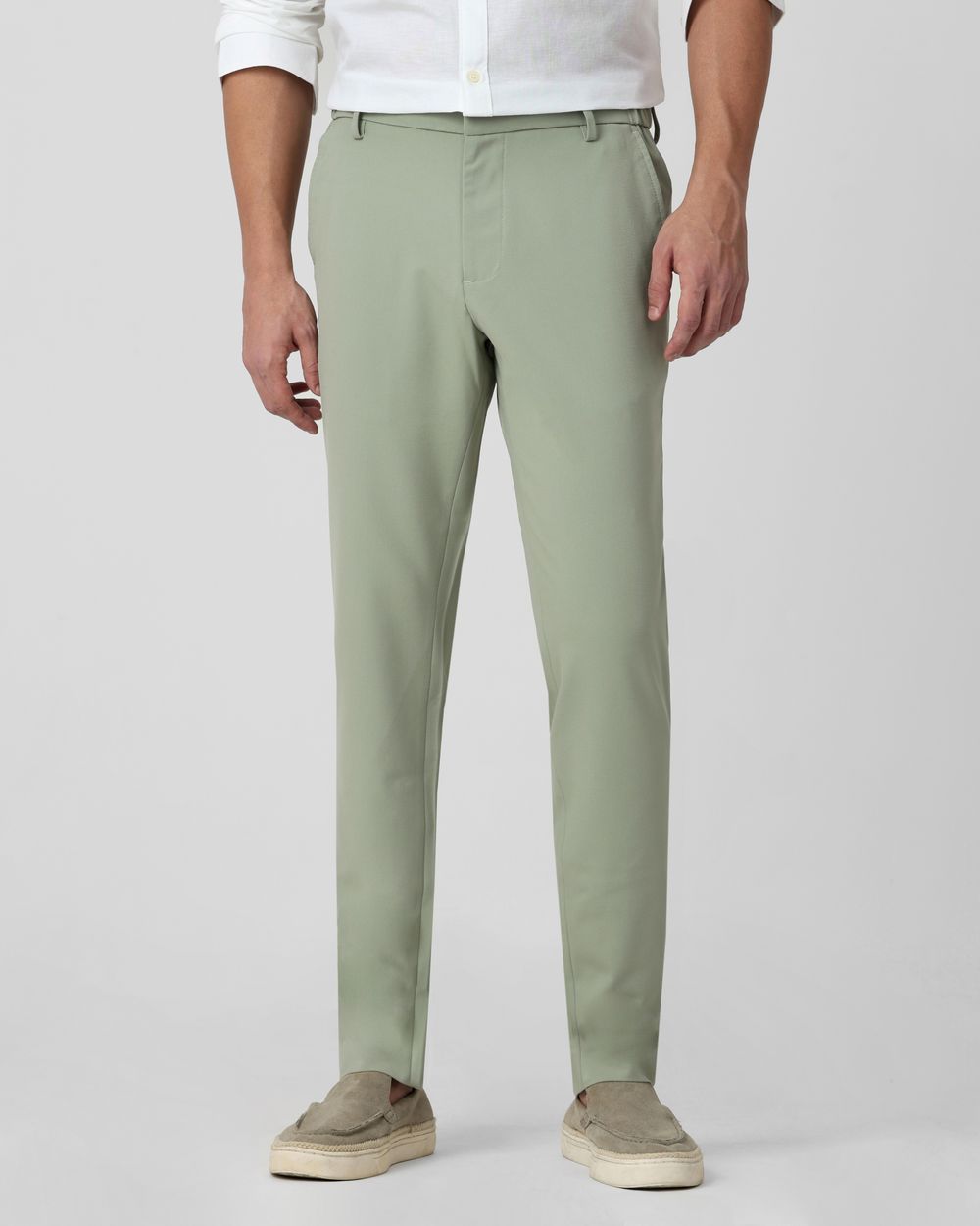Green Slim Fit Flat Front Pants