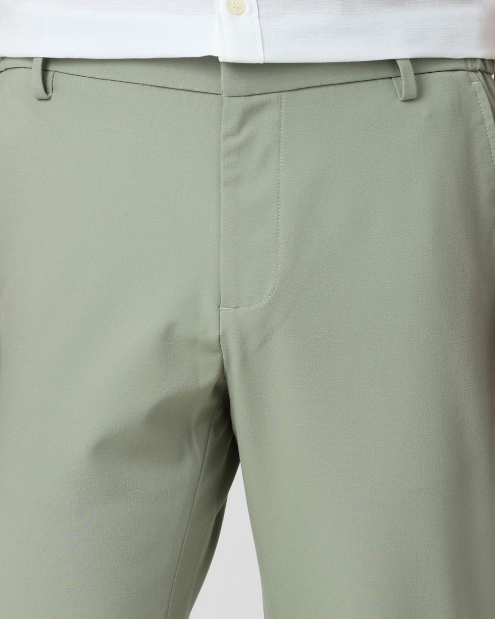 Green Slim Fit Flat Front Pants