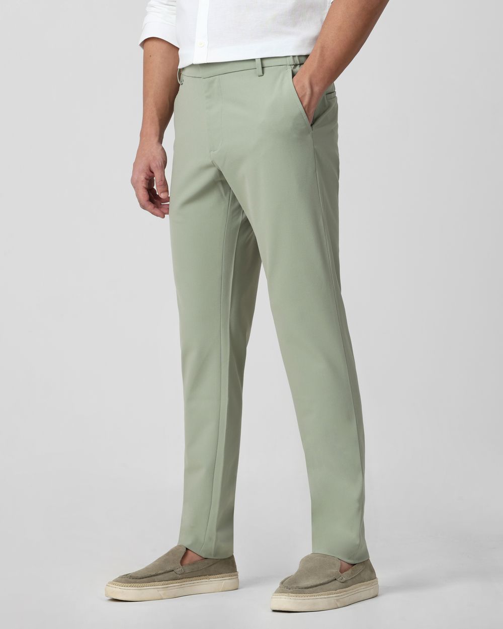 Green Slim Fit Flat Front Pants