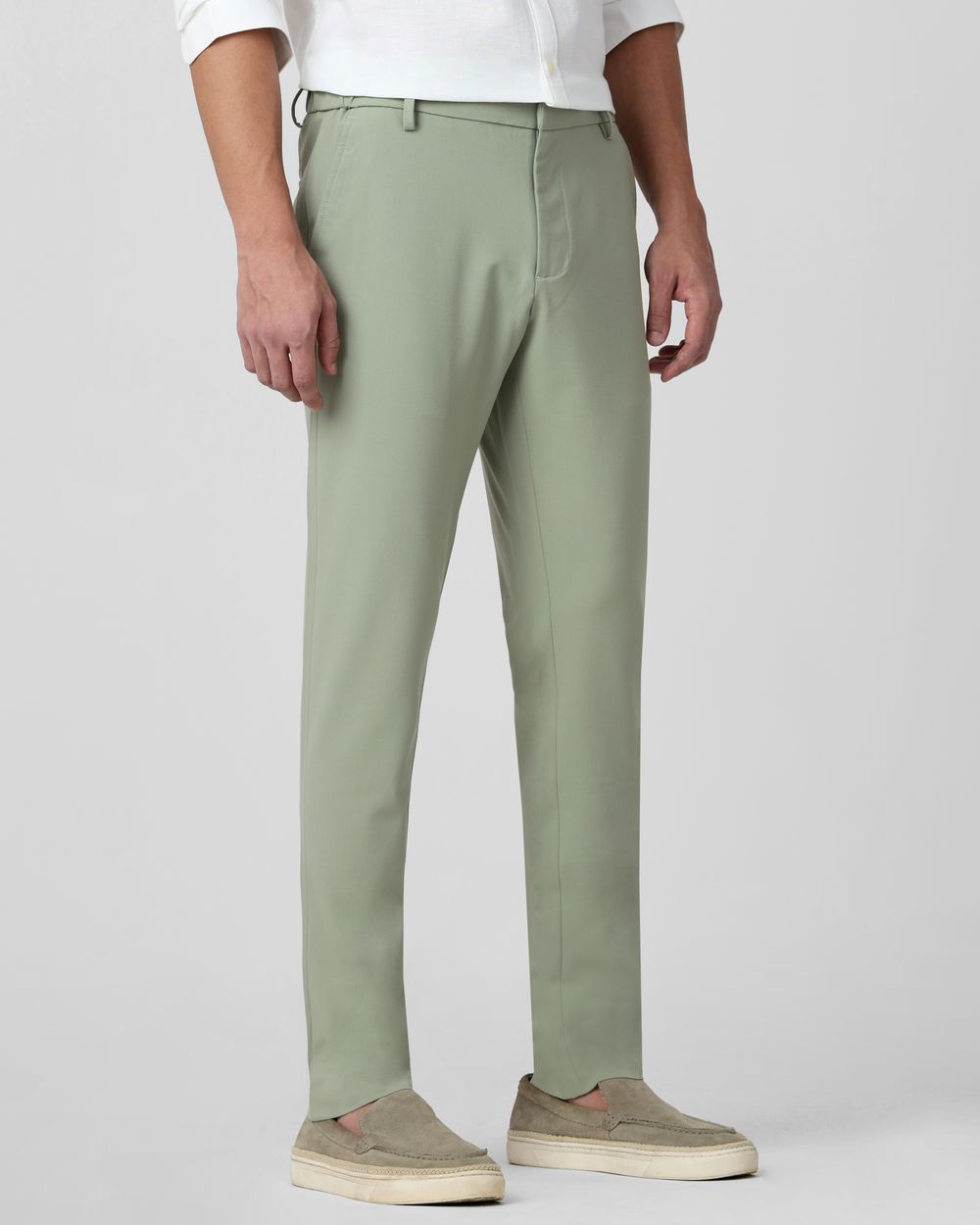 Green Slim Fit Flat Front Pants