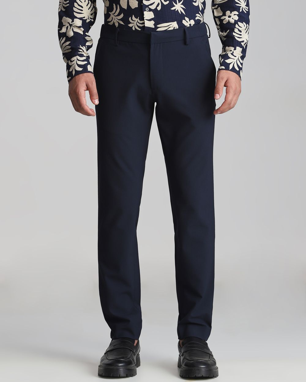 Navy Slim Fit Flat Front Pants