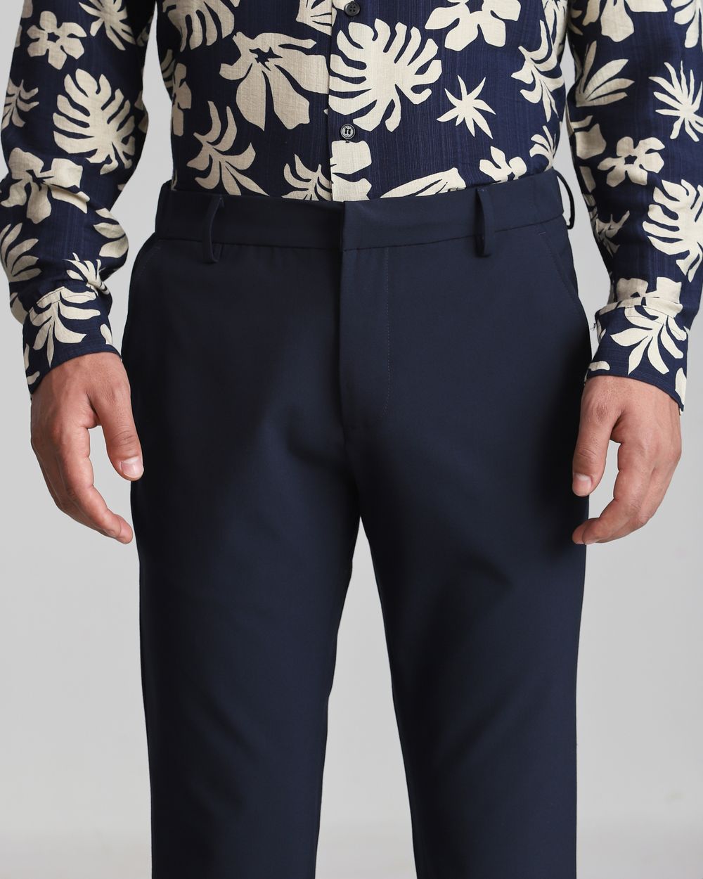 Navy Slim Fit Flat Front Pants