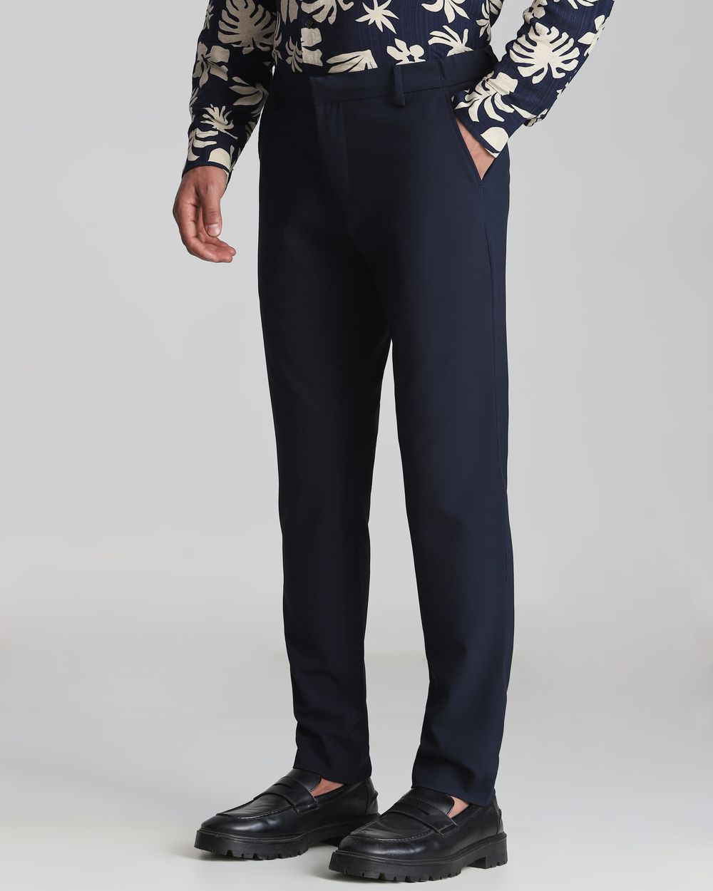Navy Slim Fit Flat Front Pants
