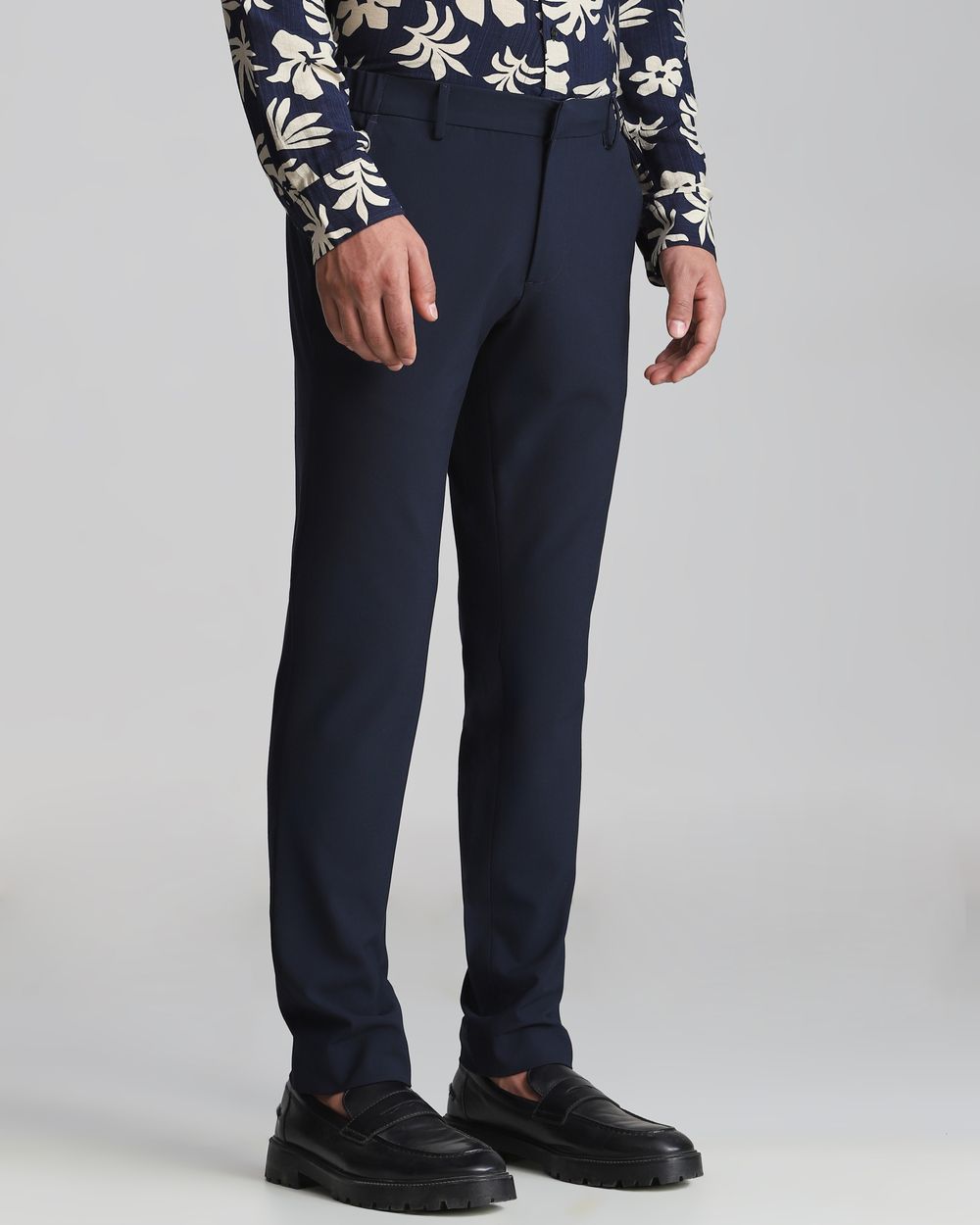 Navy Slim Fit Flat Front Pants
