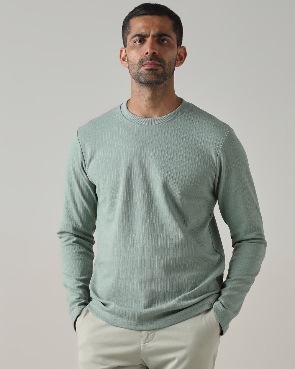 Green Textured Plain T-Shirt