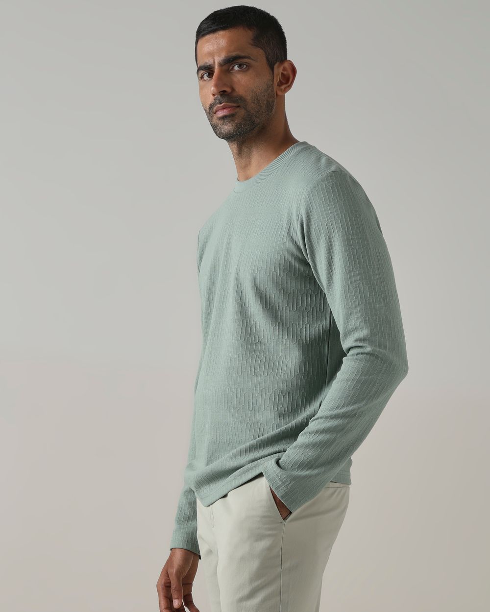 Green Textured Plain T-Shirt
