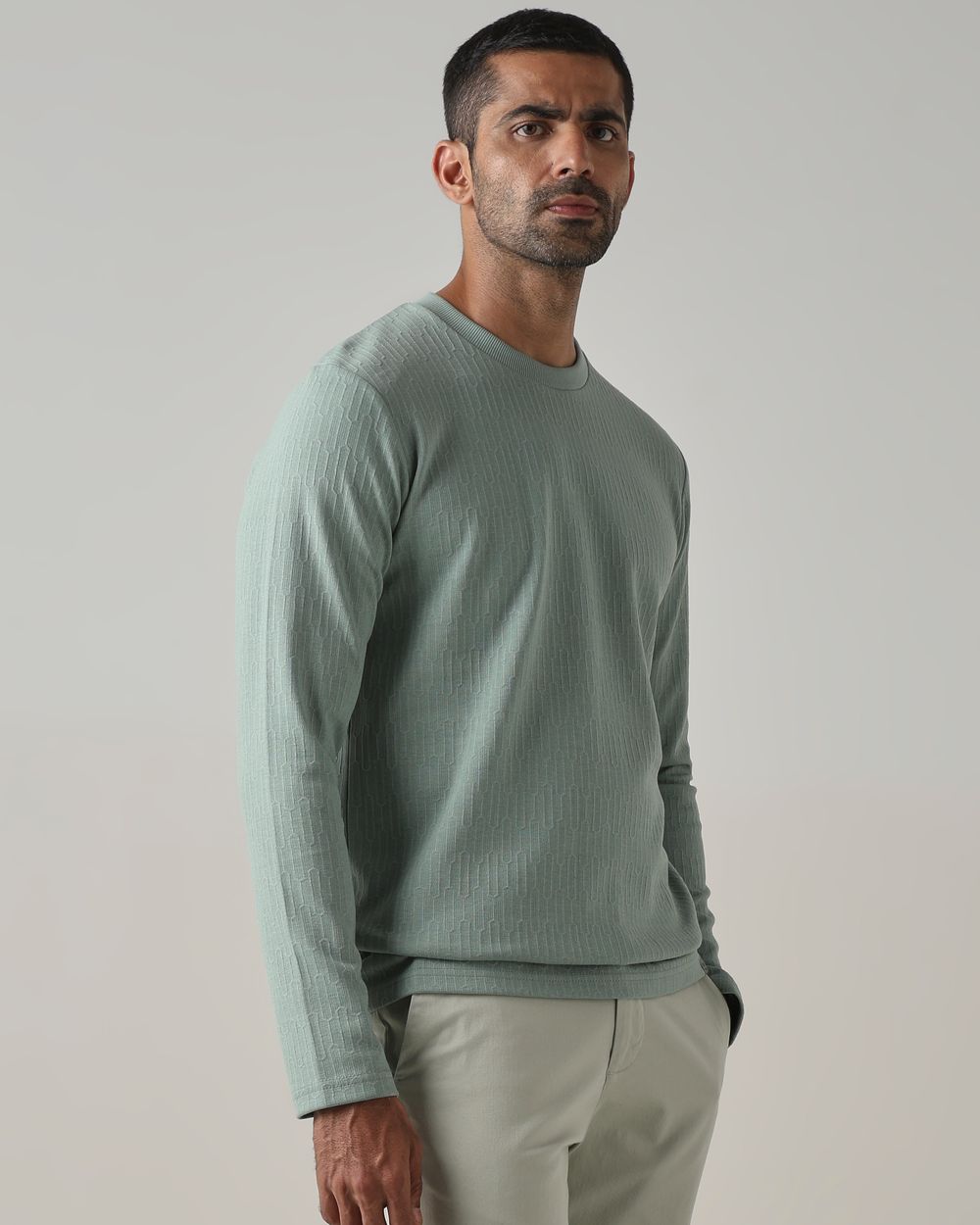 Green Textured Plain T-Shirt