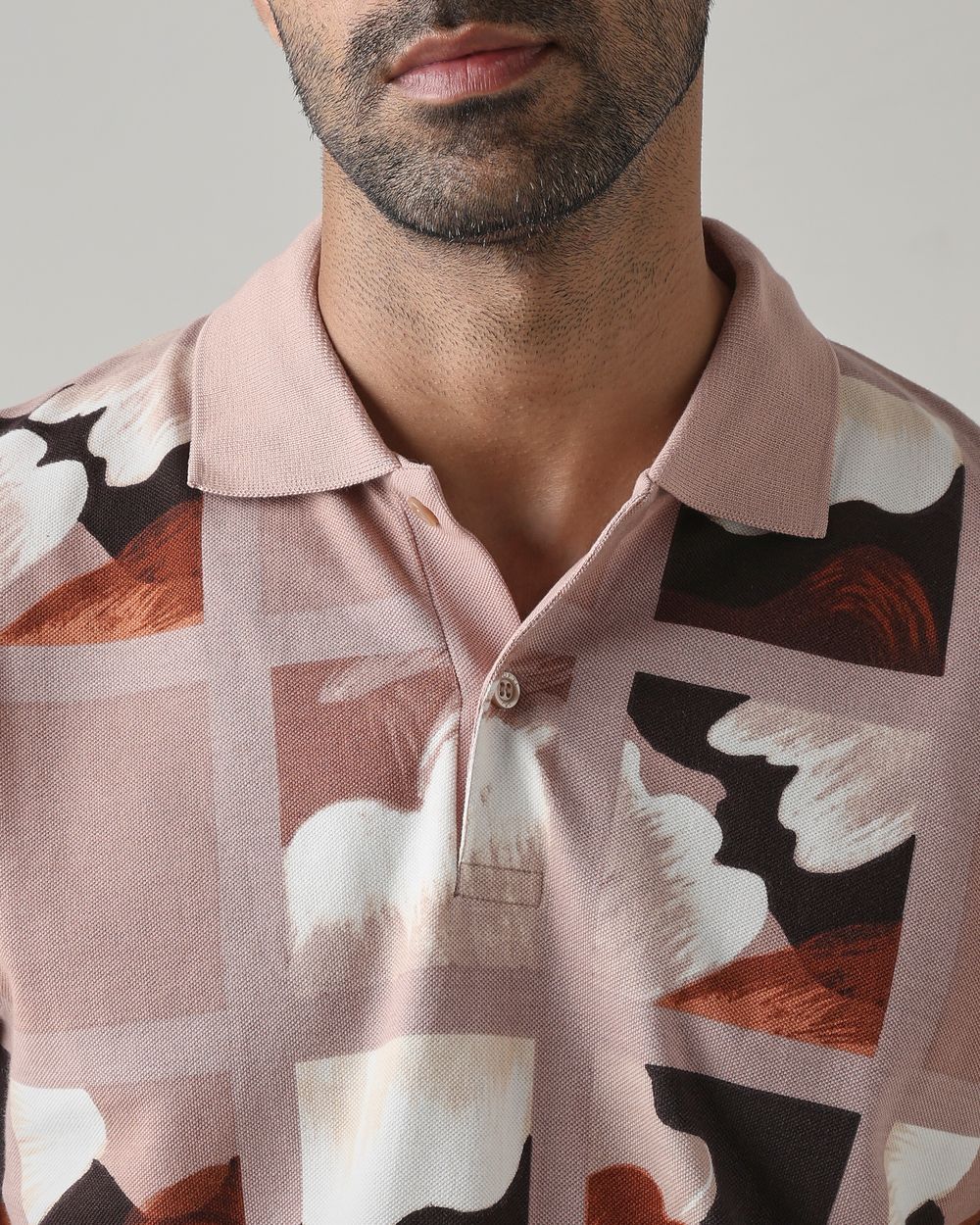 Peach Abstract Print Polo