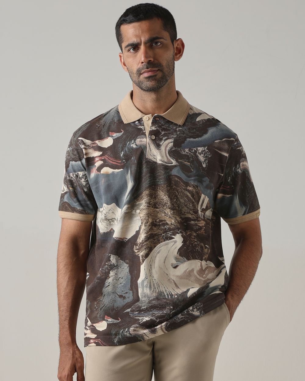 Brown Resort Print Polo