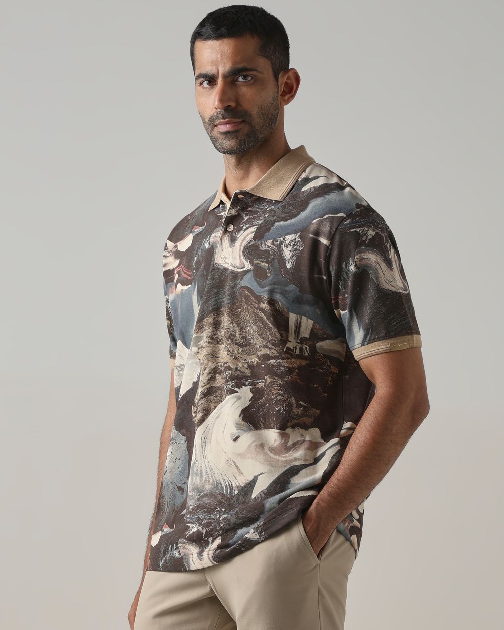 Brown Resort Print Polo