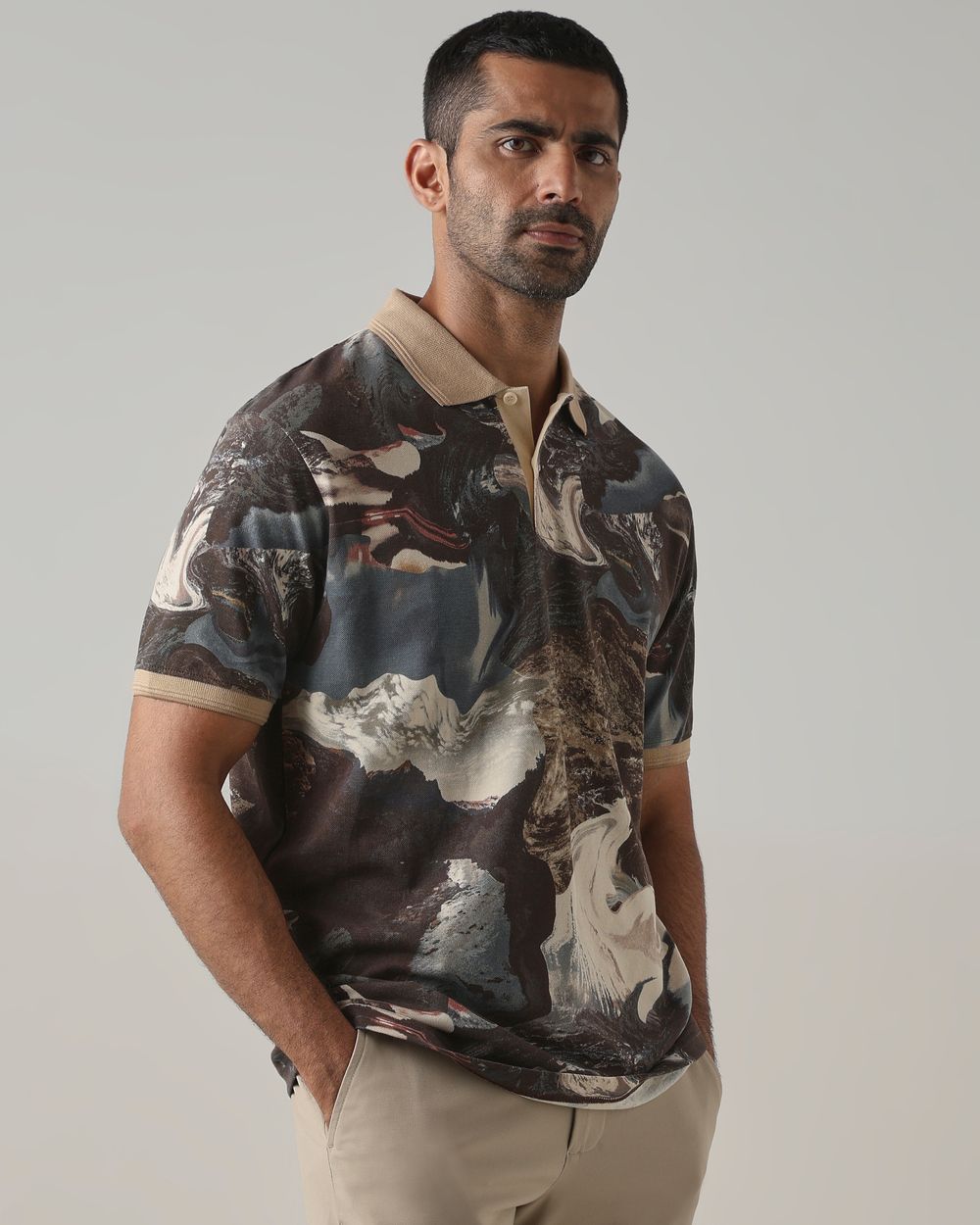 Brown Resort Print Polo