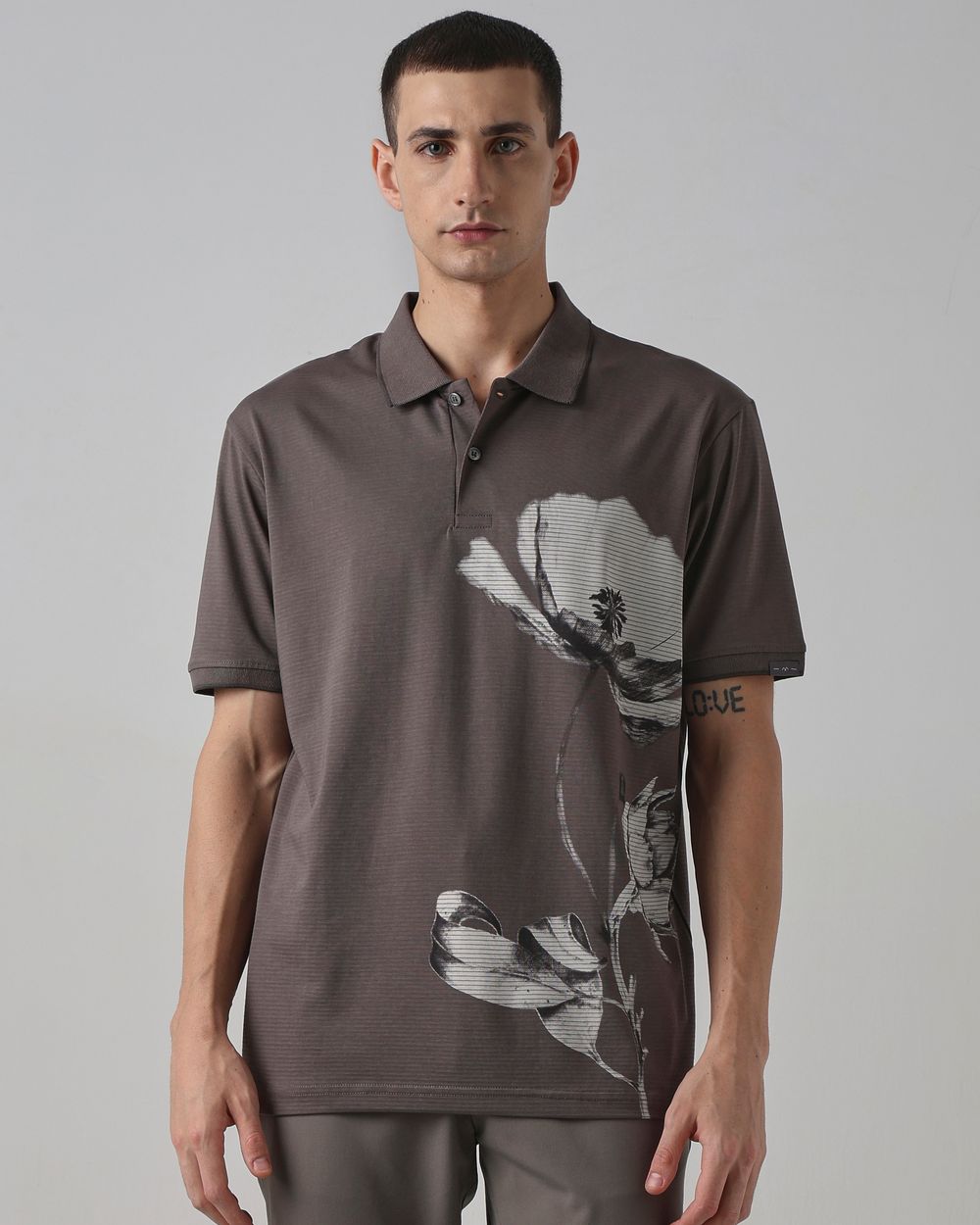 Grey Placement Print Polo