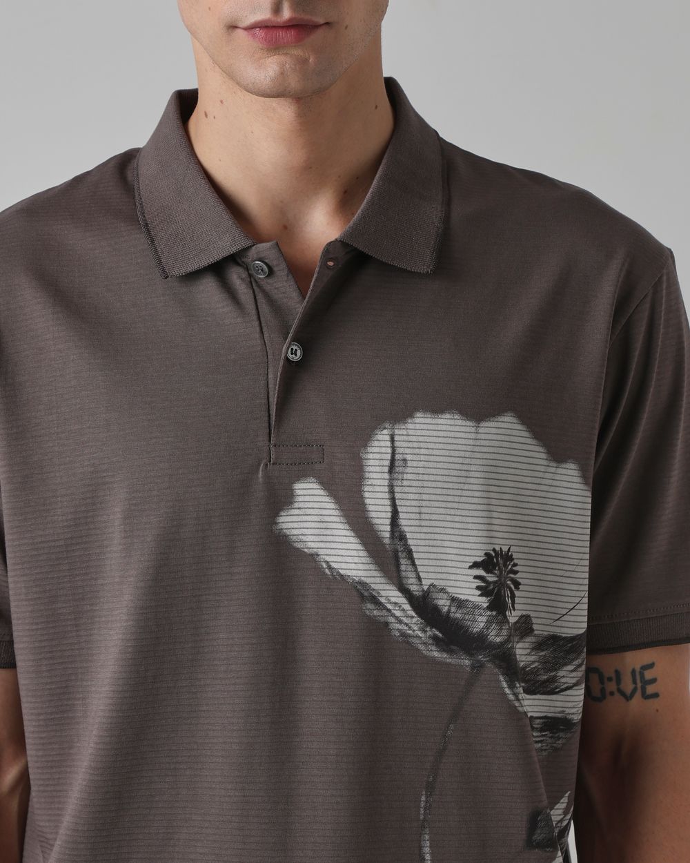 Grey Placement Print Polo
