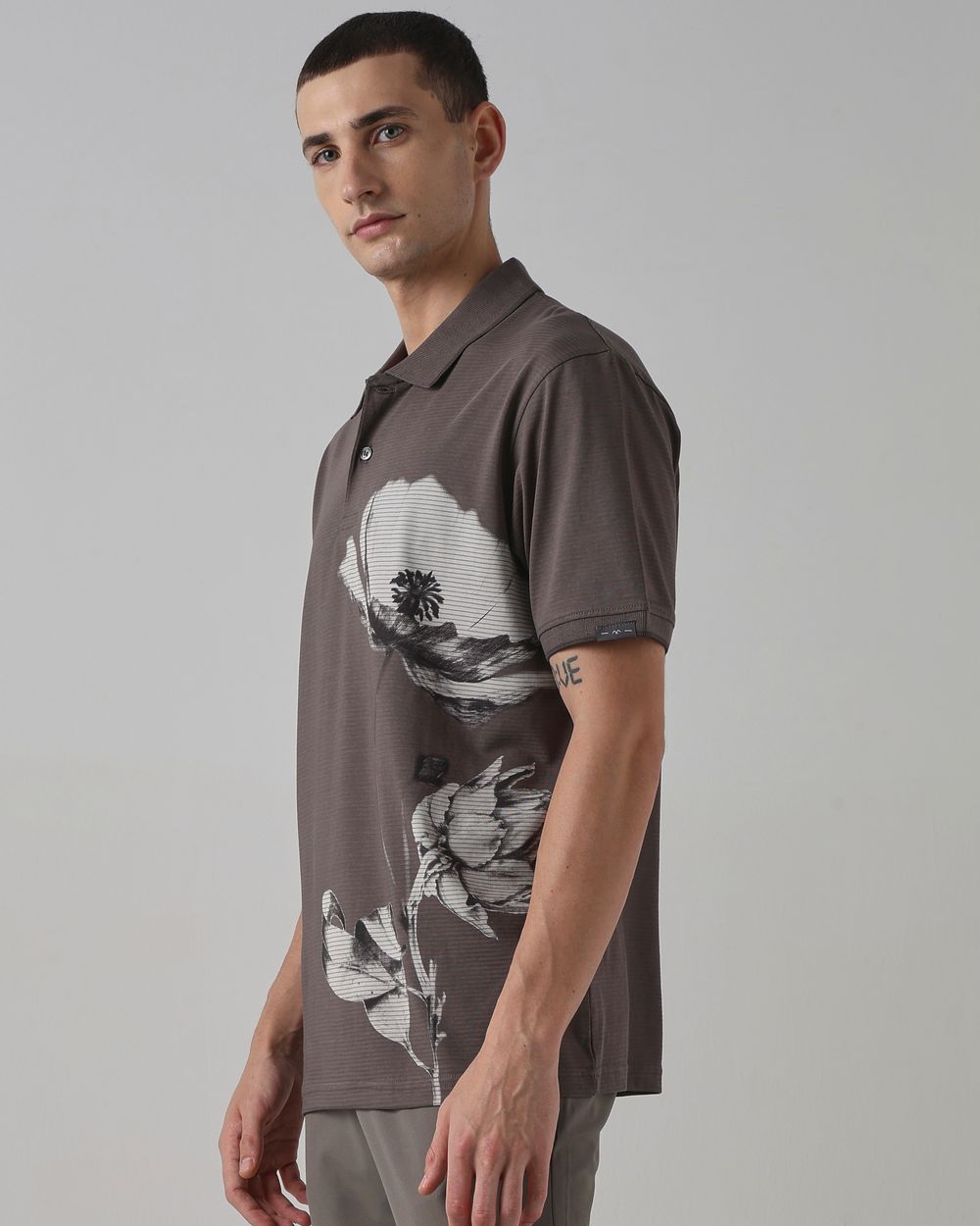 Grey Placement Print Polo