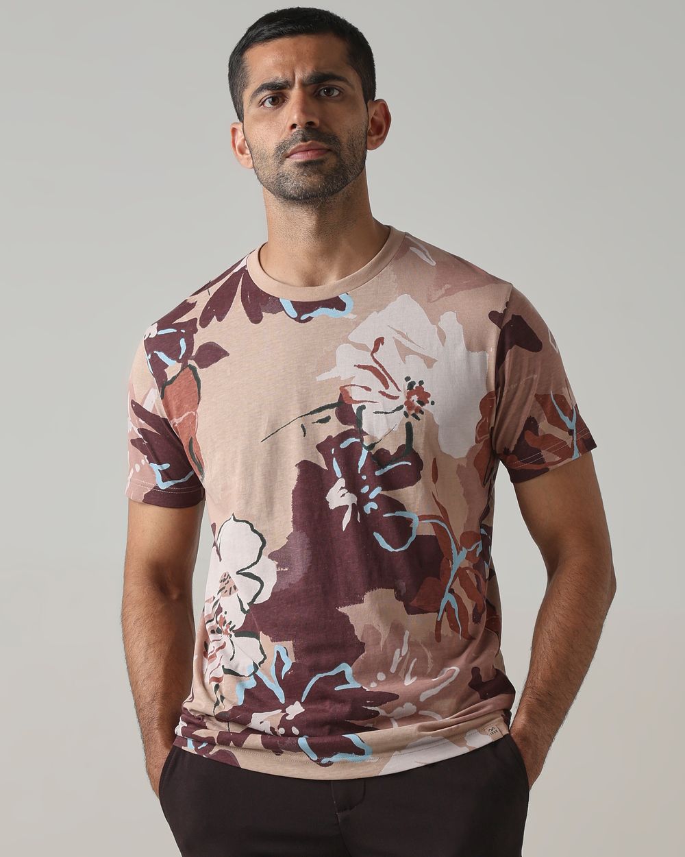 Light Brown Floral Print T-Shirt