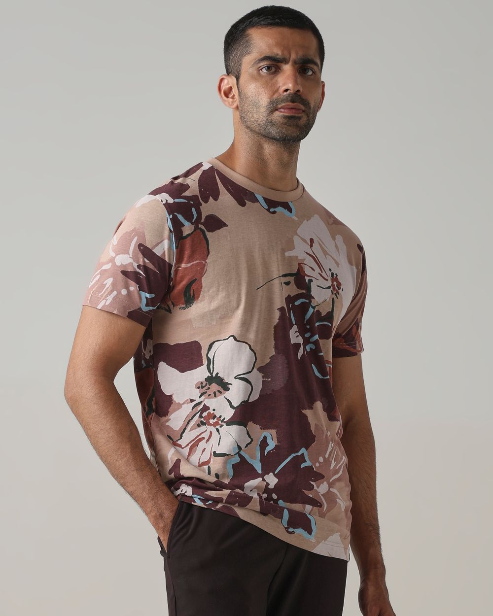 Light Brown Floral Print T-Shirt