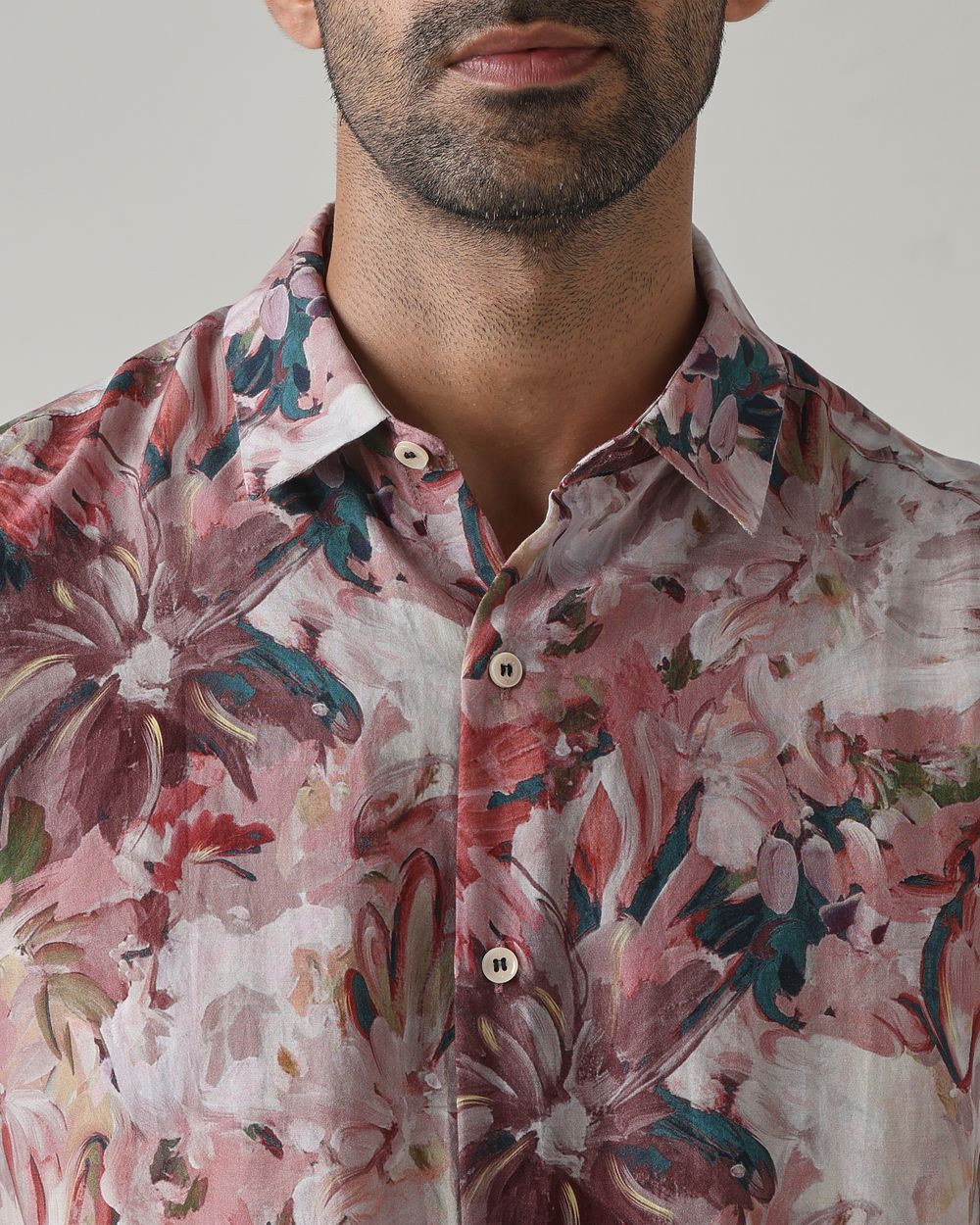 Pink Viscose Print Slim Fit Casual Shirt