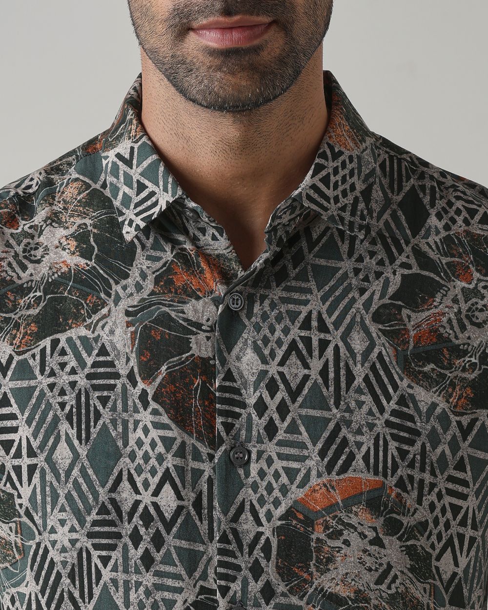 Dark Green Viscose Print Slim Fit Casual Shirt