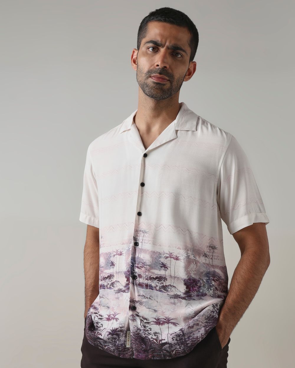 Off White Resort Print Relaxed Fit Casual Shirt
