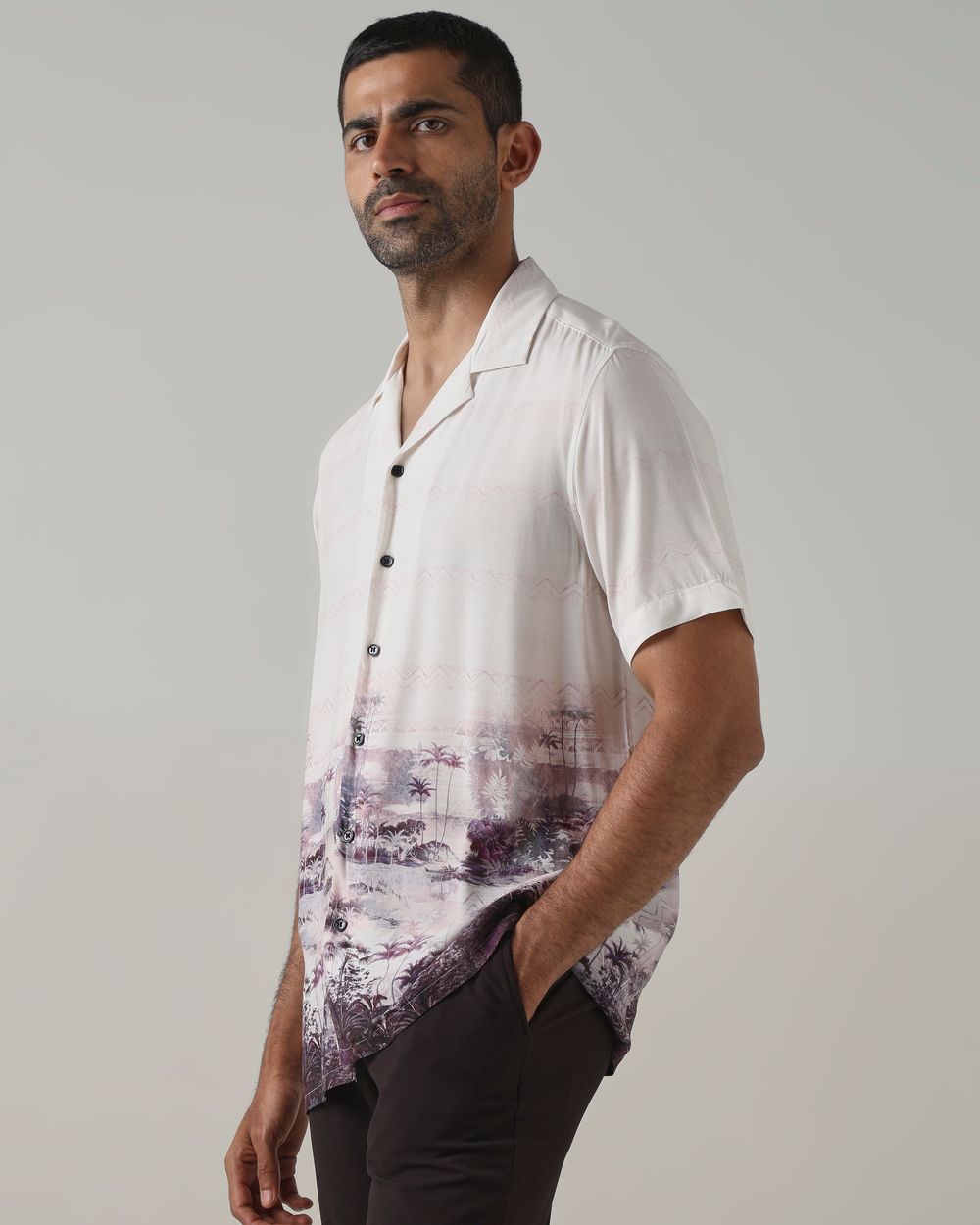 Off White Resort Print Relaxed Fit Casual Shirt