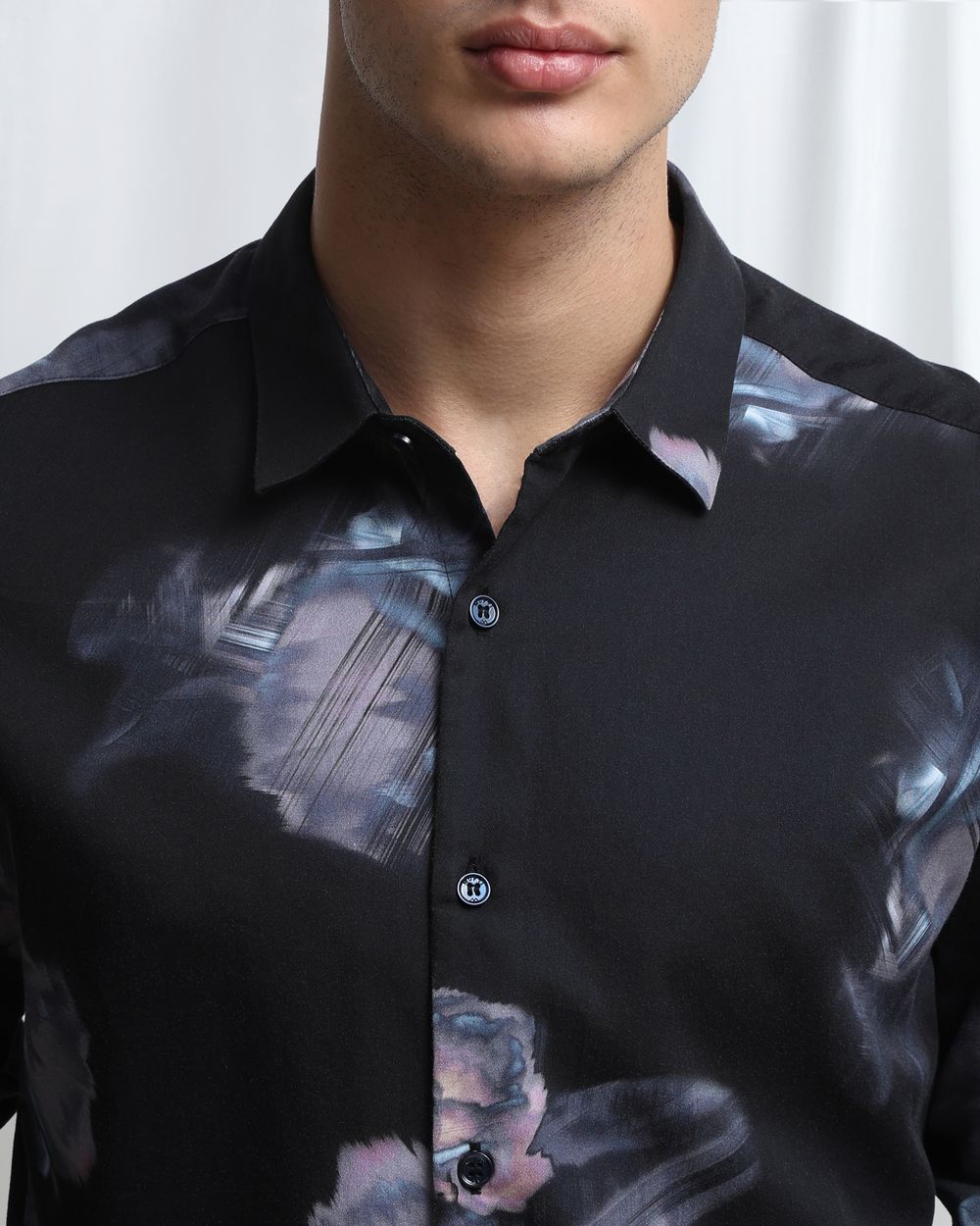 Black Digital Print Slim Fit Casual Shirt