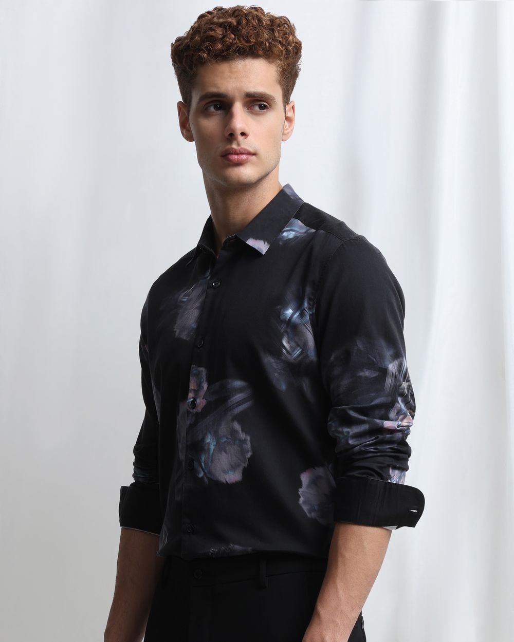 Black Digital Print Slim Fit Casual Shirt