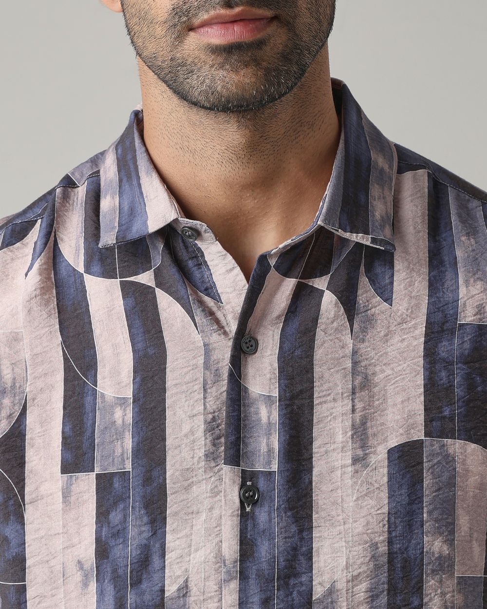 Navy Digital Print Slim Fit Casual Shirt