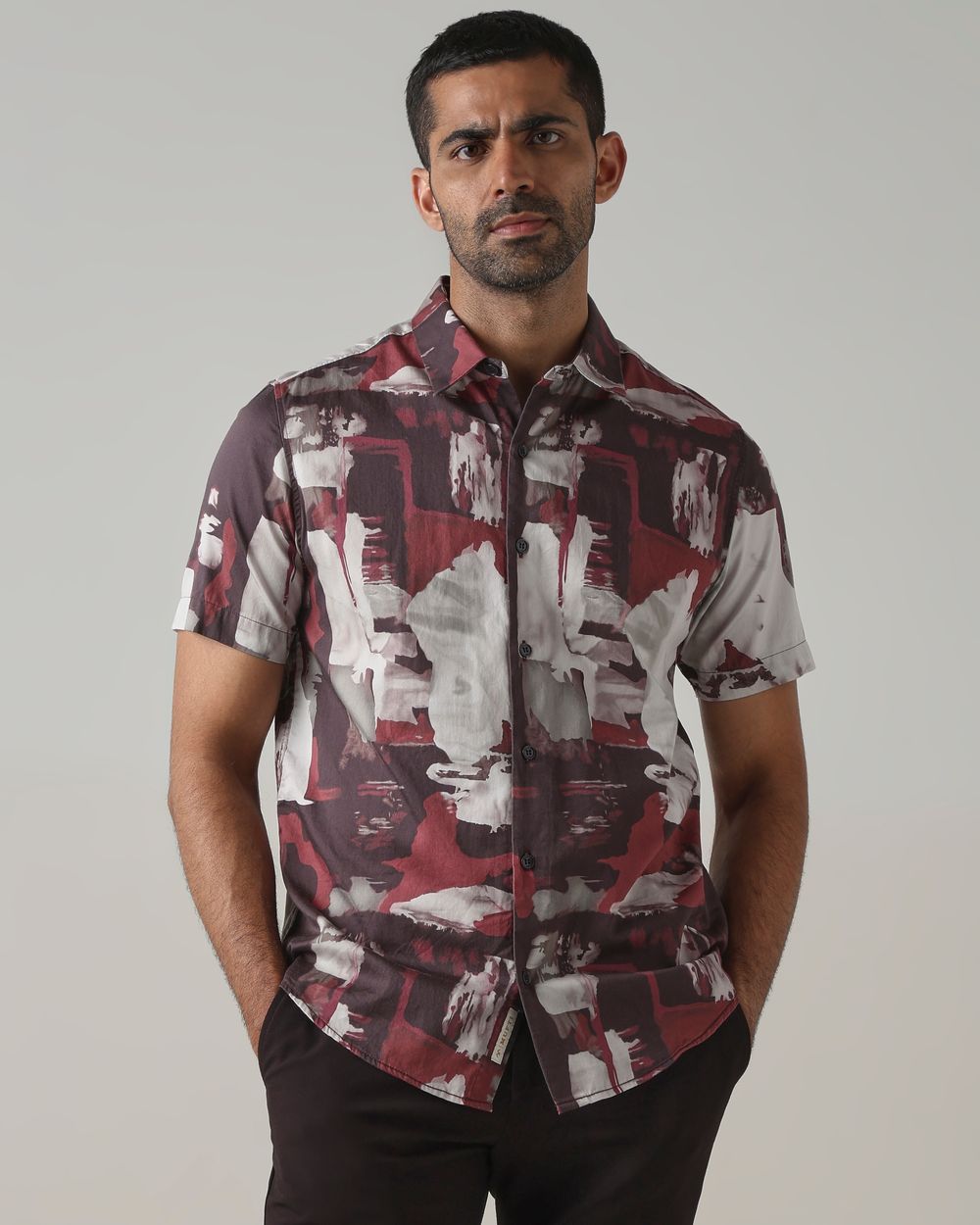 Plum Digital Print Slim Fit Casual Shirt