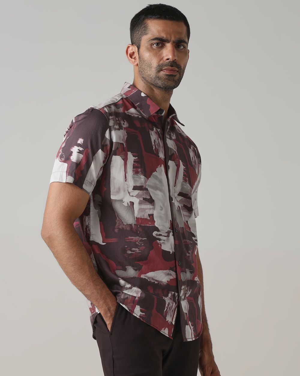Plum Digital Print Slim Fit Casual Shirt