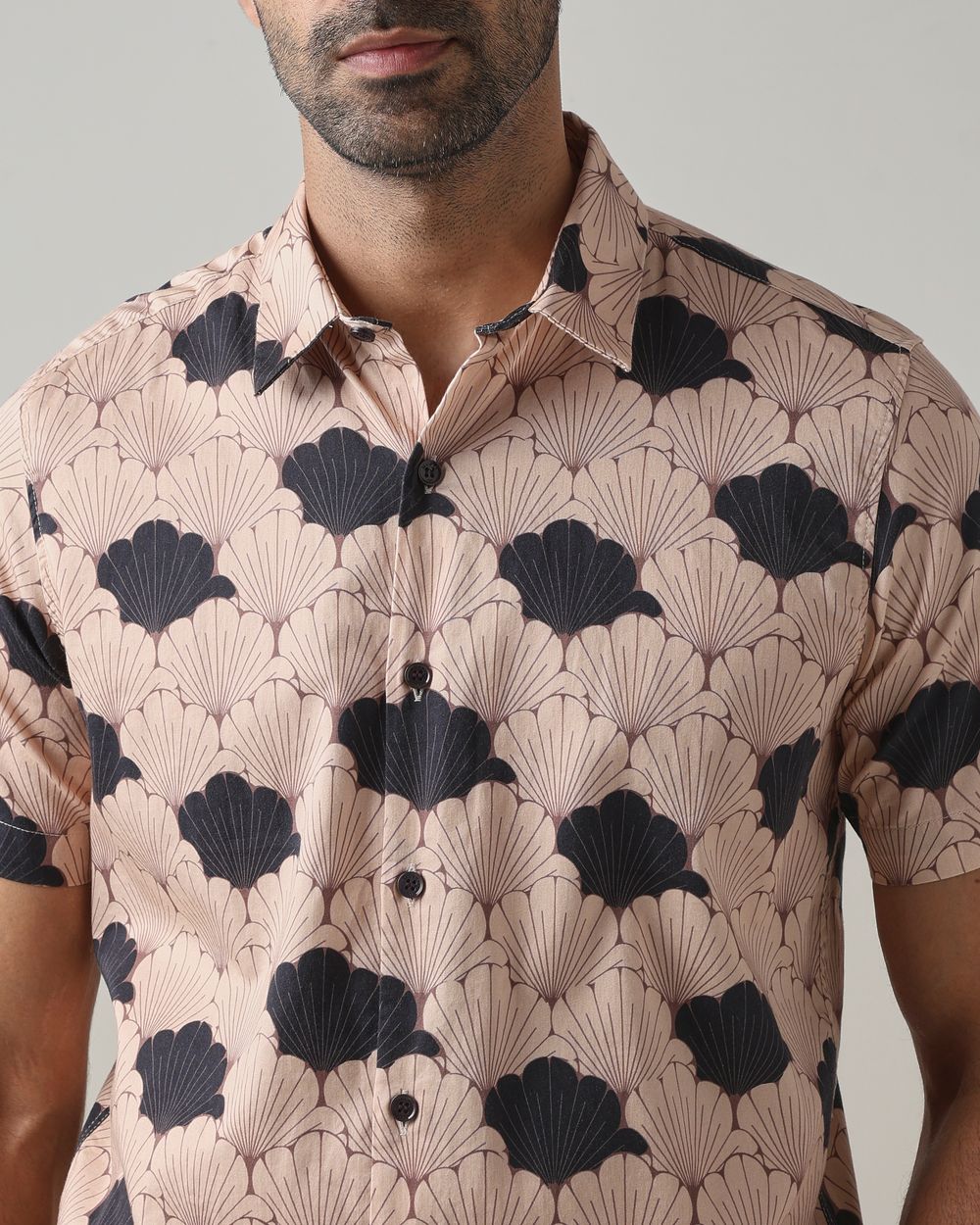 Pastel Pink Abstract Print Slim Fit Casual Shirt