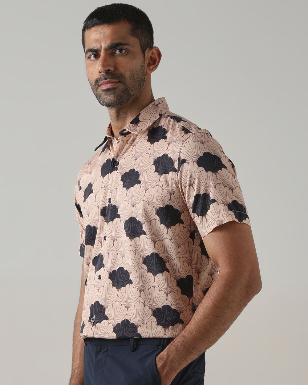 Pastel Pink Abstract Print Slim Fit Casual Shirt