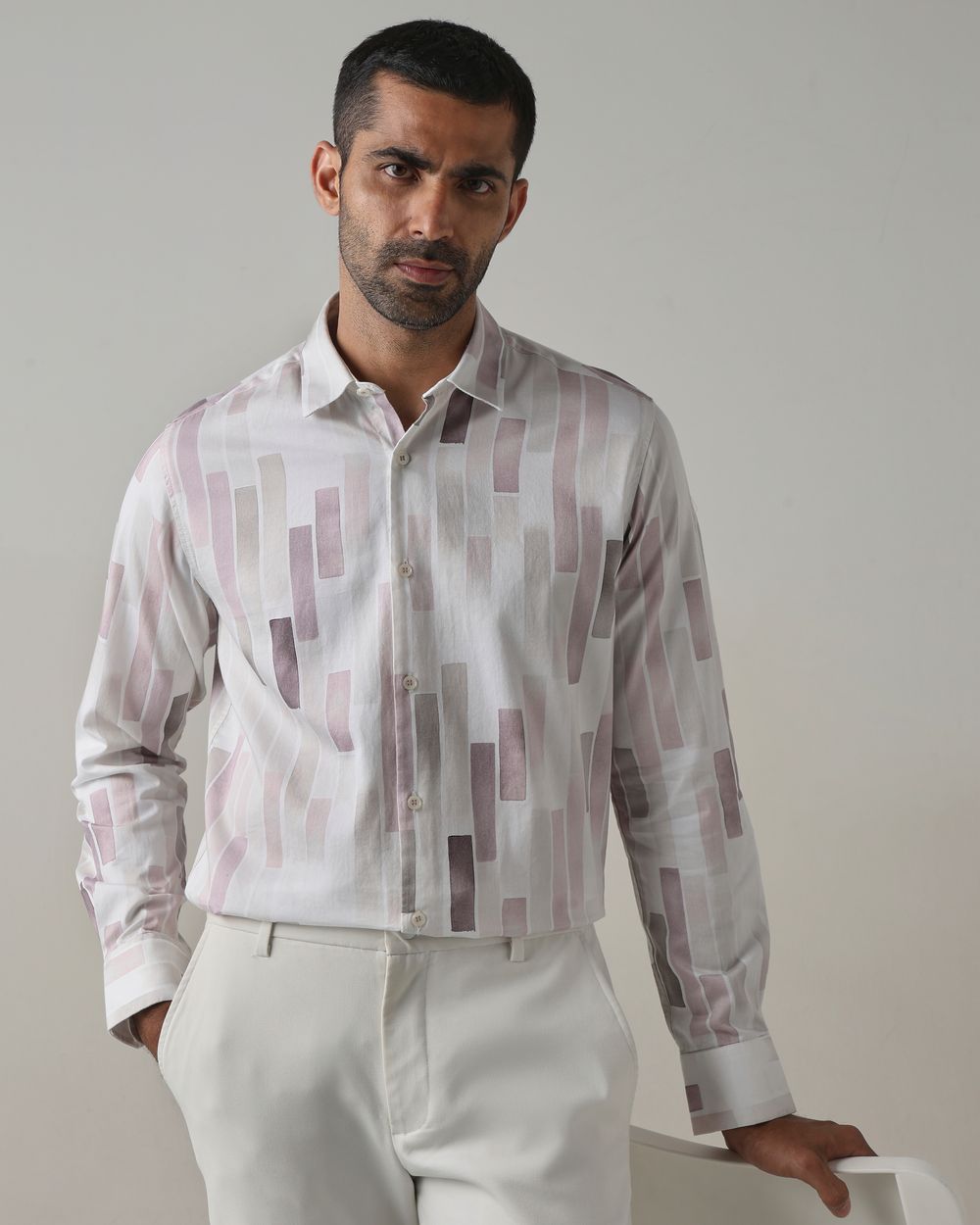 Pastel Pink Digital Print Slim Fit Casual Shirt