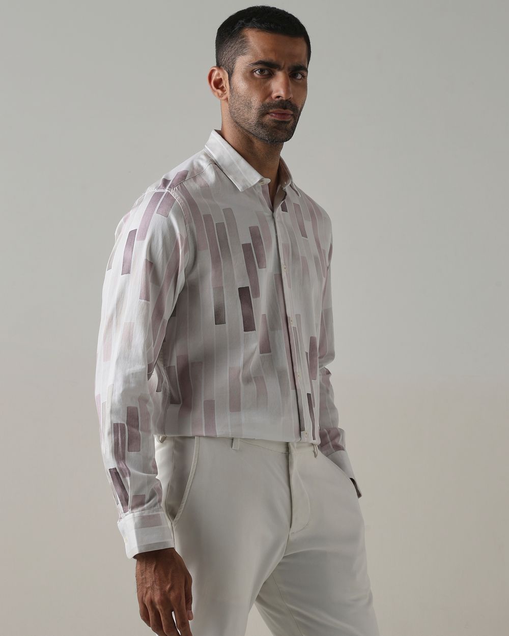 Pastel Pink Digital Print Slim Fit Casual Shirt