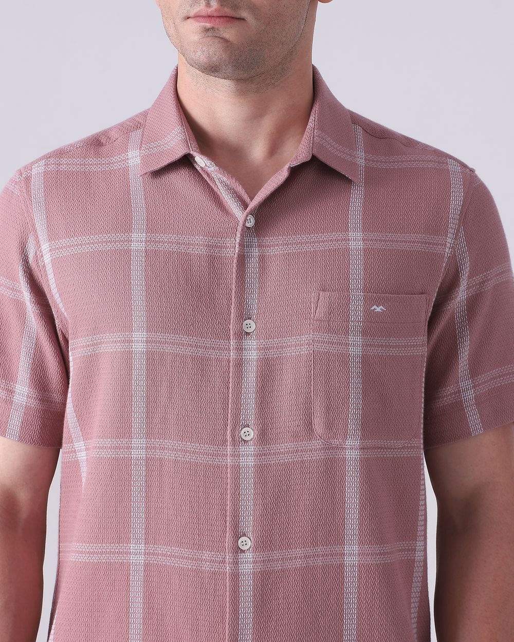Pink Dobby Check Slim Fit Casual Shirt