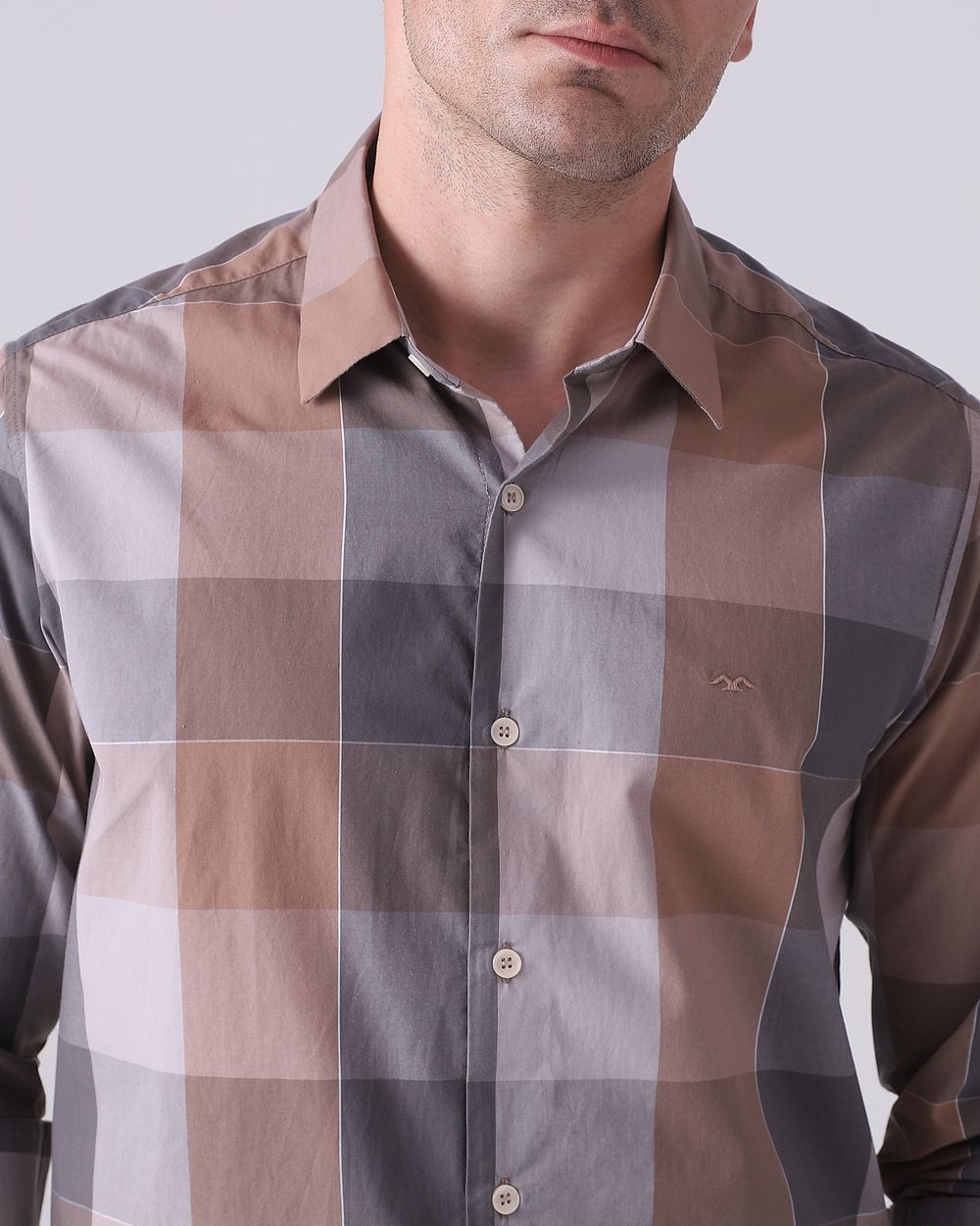 Brown Large Check Slim Fit Casual Shirt