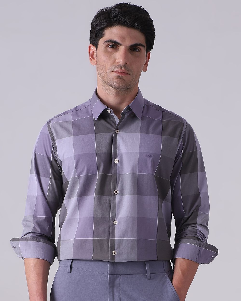 Lilac Large Check Slim Fit Casual Shirt