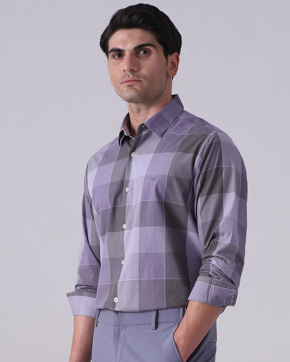 Lilac Large Check Slim Fit Casual Shirt