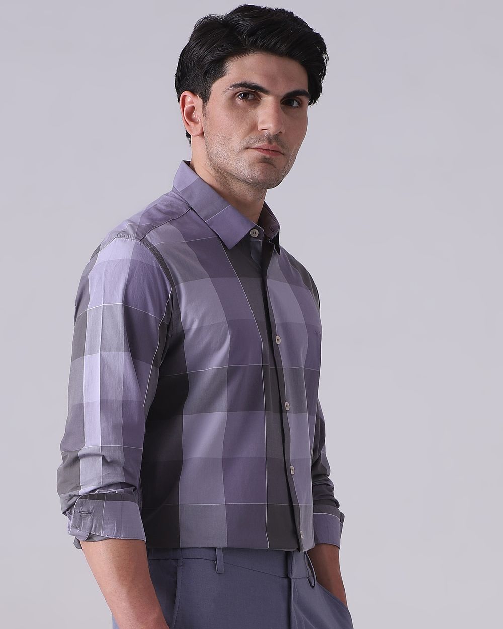 Lilac Large Check Slim Fit Casual Shirt