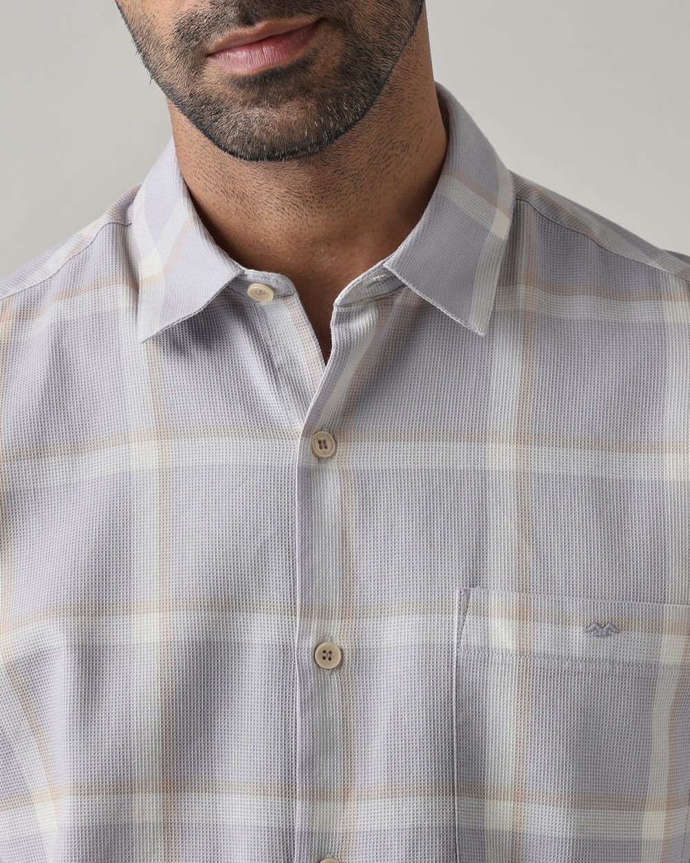 Lilac Textured Check Slim Fit Casual Shirt