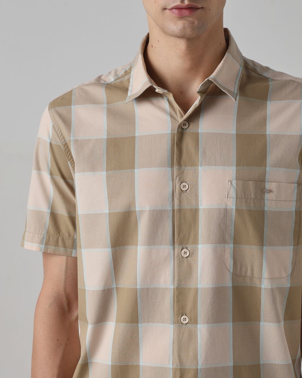 Light Olive Large Check Slim Fit Casual Shirt