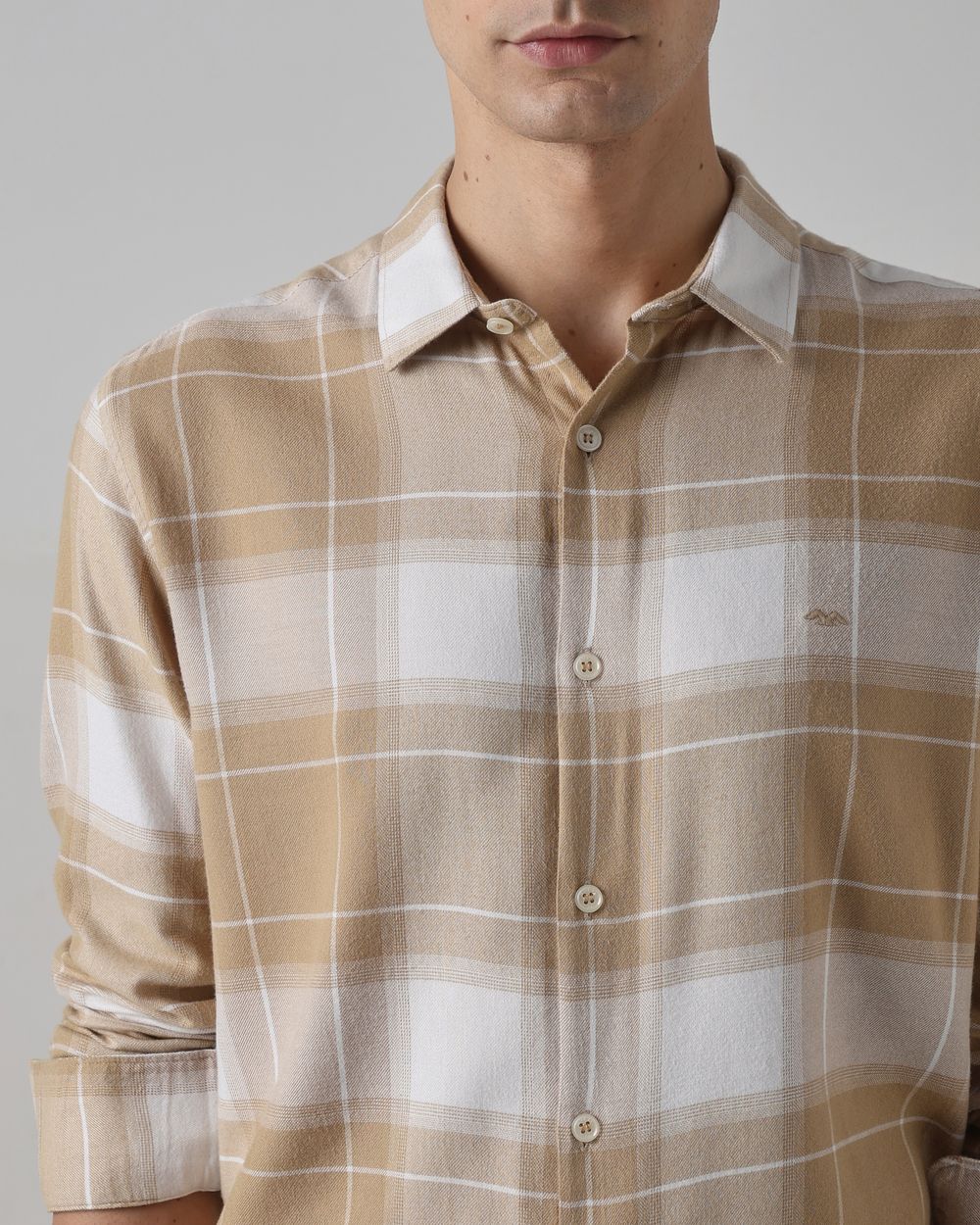 Beige Flannel Check Slim Fit Casual Shirt
