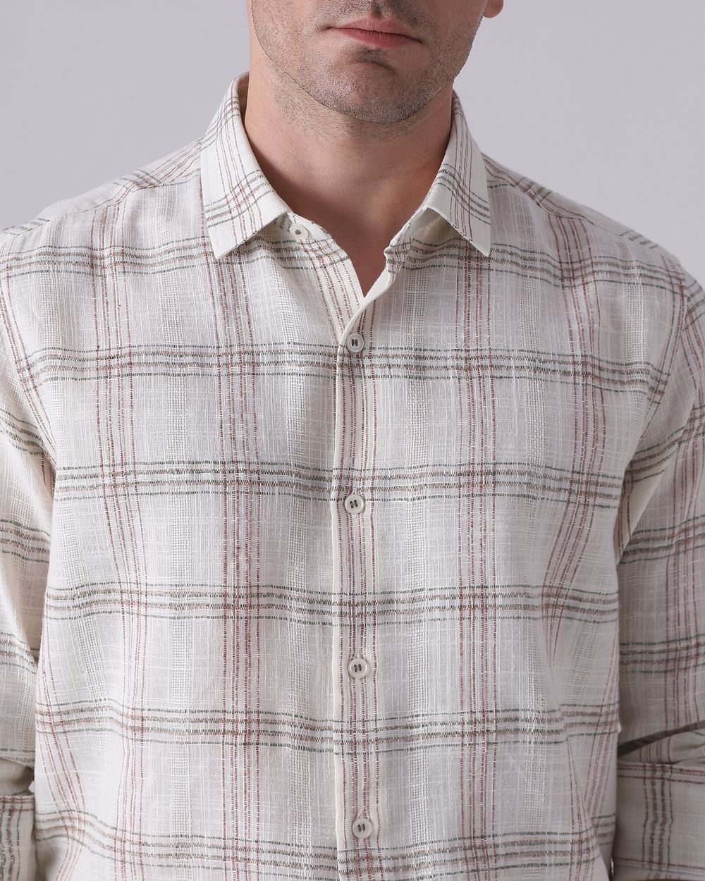 Light Brown Dobby Check Slim Fit Casual Shirt