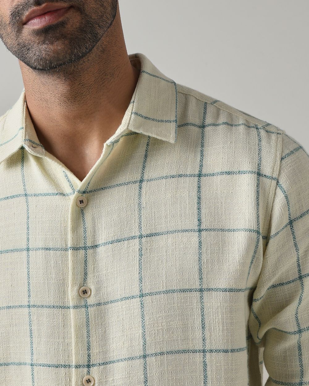 Off White Large Check Slim Fit Casual Shirt
