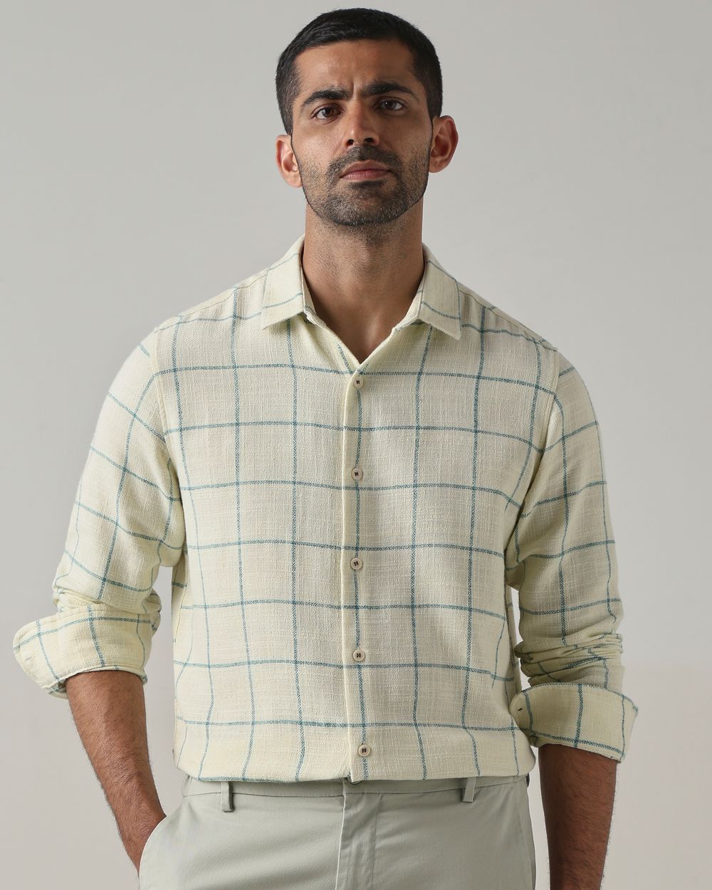 Off White Large Check Slim Fit Casual Shirt