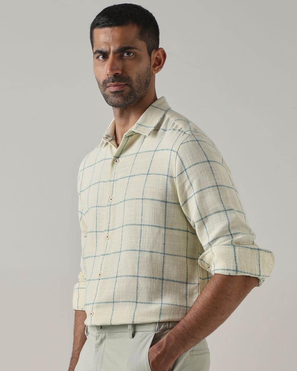 Off White Large Check Slim Fit Casual Shirt