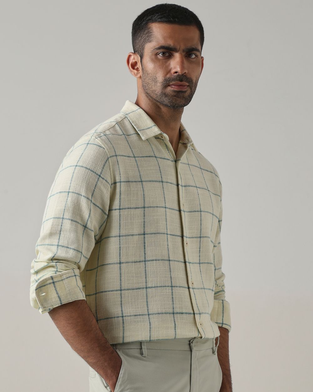 Off White Large Check Slim Fit Casual Shirt