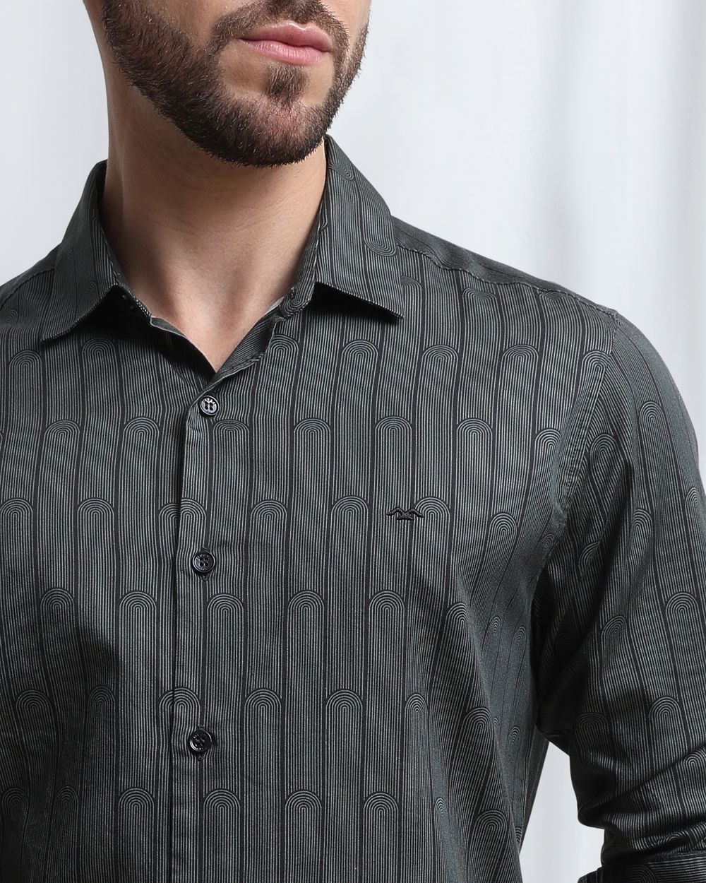 Dark Green Satin Stripe Slim Fit Casual Shirt