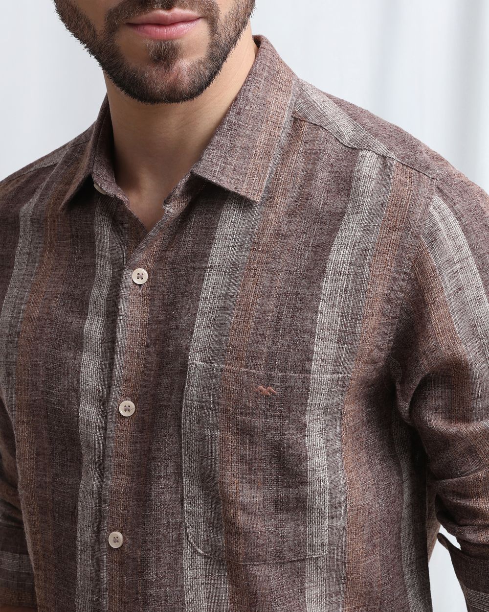 Brown Dobby Stripe Slim Fit Casual Shirt